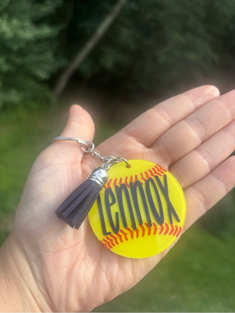 Yellow Softball Keychain with Tassel - Personalized Design